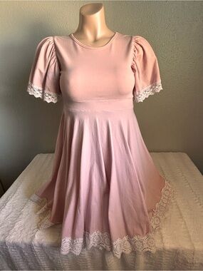 Soft Pink Lace Trim Fit & Flare Mini Dress Cottagecore Coquette Y2K
